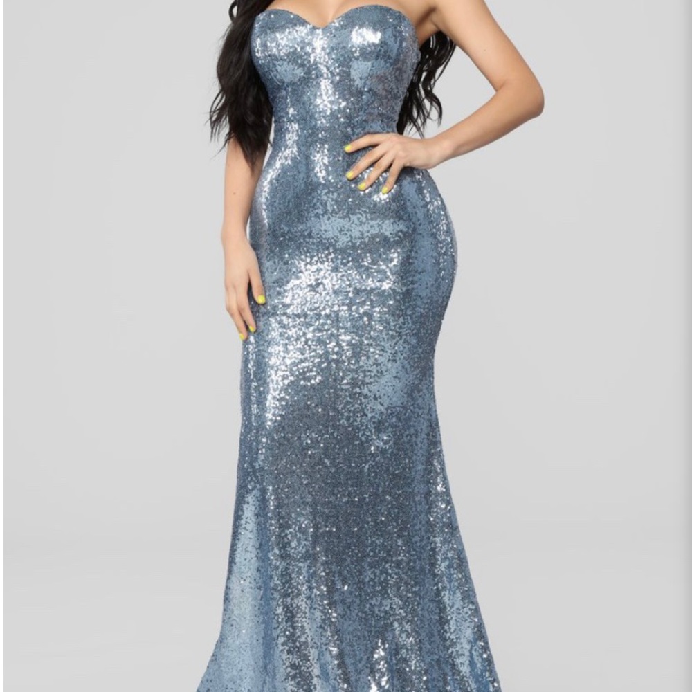 A icy blue sequin dress, very fitted true to color